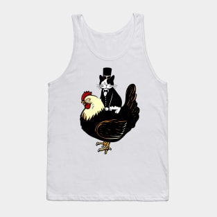 Tuxedo Cat on a Chicken Funny Tank Top